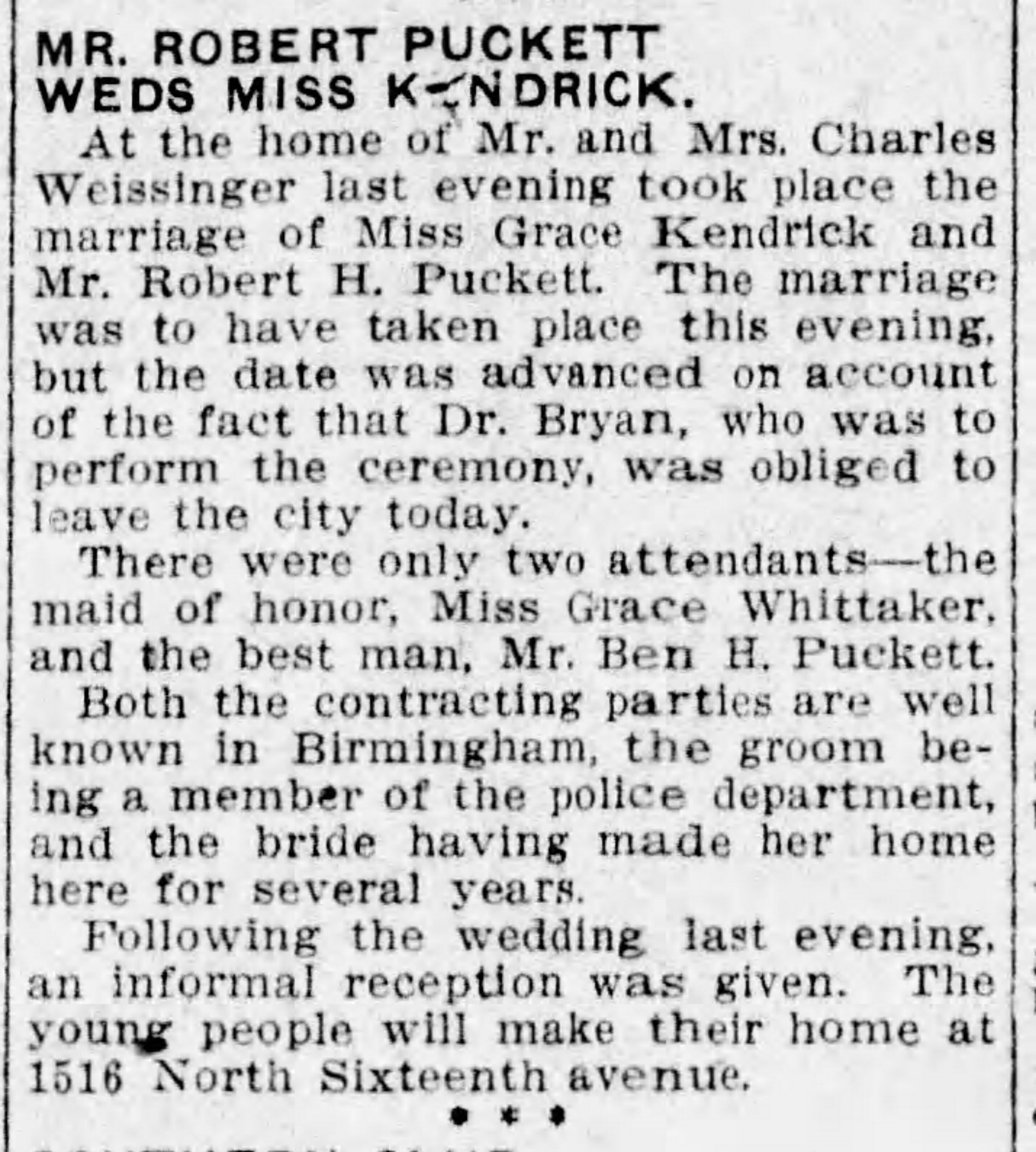 Grace Kendrick-Robert H. Puckett